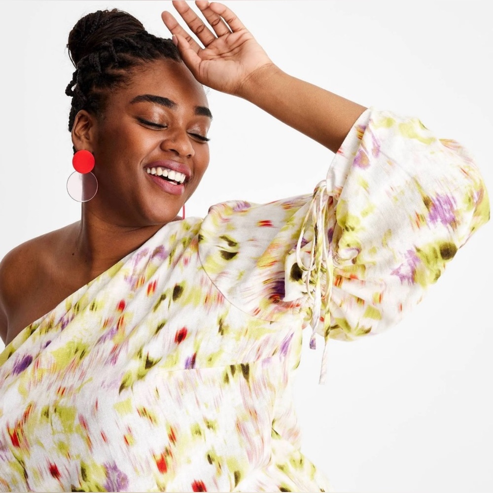 Future Collective Gabriella Karefa-Johnson Linen Blend 1 Shoulder Dress Size 1X